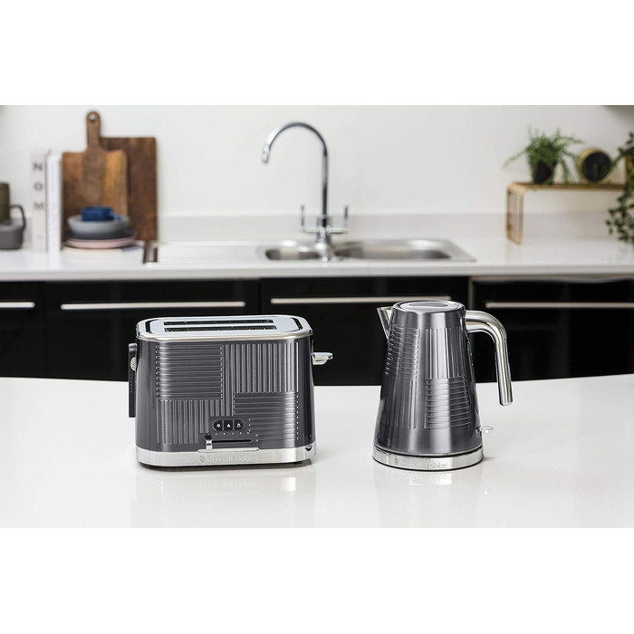 Тостер Russell Hobbs Geo Edelstahl Grau на 2 тости, нержавіюча сталь, 6 режимів, розморожування, підігрів, широкі слоти для хліба