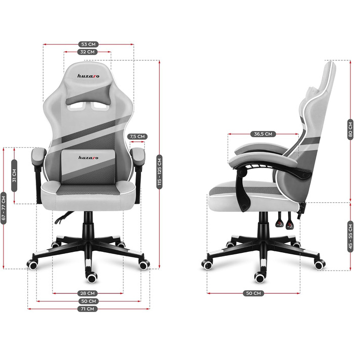 Ігрове крісло Huzaro Force 4.4 White Mesh, ергономічне, з підголівником і поперековою подушкою, до 130 кг, регулювання висоти, гойдалка, тканина, біле