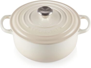 Чавунна каструля-брятер Le Creuset Signature з кришкою, кругла, 20 см, 2,4 л, для всіх типів плит та індукції, колір Meringue