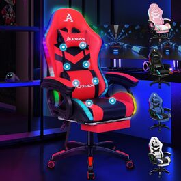 Ігрове крісло ALFORDSON з масажем, 8-точкове, RGB LED, 12 кольорів, ергономічне, з підставкою для ніг, підголівником і поперековою подушкою, для дітей і дорослих, червоне, PU-шкіра