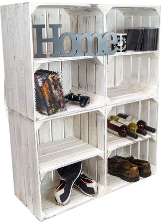 Дерев'яні ящики Shabby білий для взуття, полиці для зберігання взуття для дітей і дорослих, міцний органайзер у стилі винних ящиків, 4 шт, горизонтальні