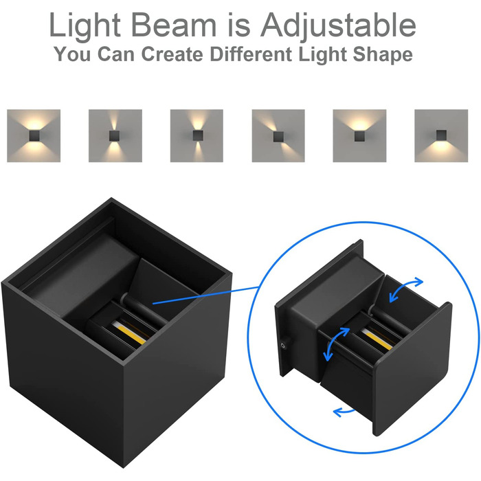 Світильник настінний LED K-Bright 12W для дому та вулиці, двосторонній потік світла (вгору та вниз), теплий білий 3000K, водонепроникний IP65, антрацит