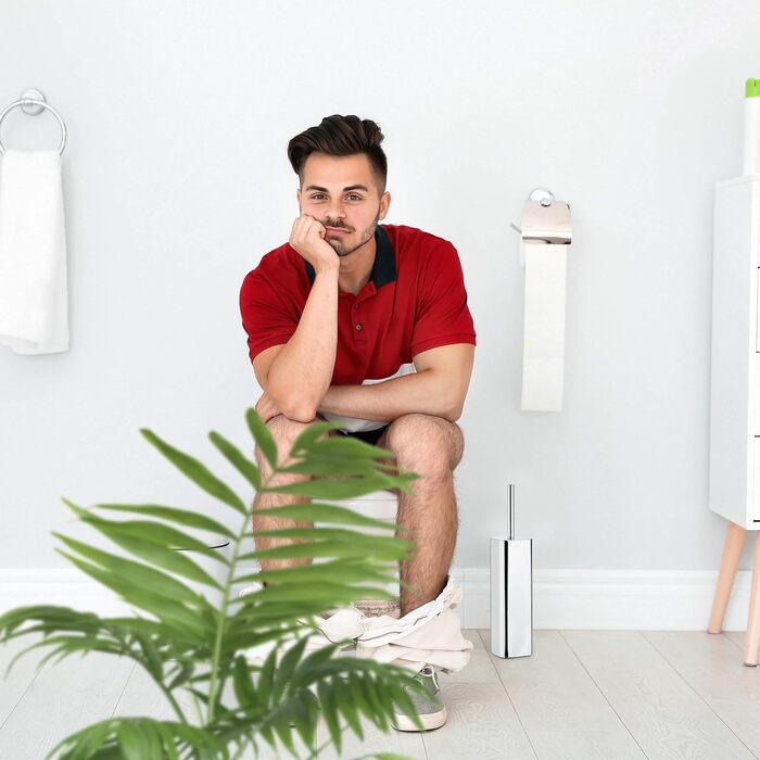Тримач для туалетного йоржика Relaxdays настінний, з йоржиком, металевий, сріблясто-чорний, 38,5x8x8 см