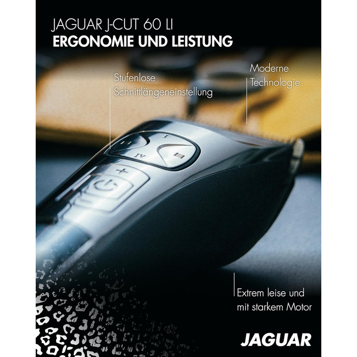 Професійна машинка для стрижки волосся JAGUAR J-CUT 60 Li Silver, акумуляторна та мережева, насадки, LED-дисплей