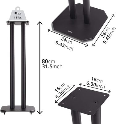 Підставка для акустики Duronic SPS1022/80, 80 см, з піском, антивібраційні конуси, універсальна для HiFi/Stereo/Домашній кінотеатр 5.1