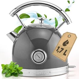 Електрочайник ProfiCook 1,7 л, ретро-дизайн, метал, термометр, 2200 Вт, антрацит