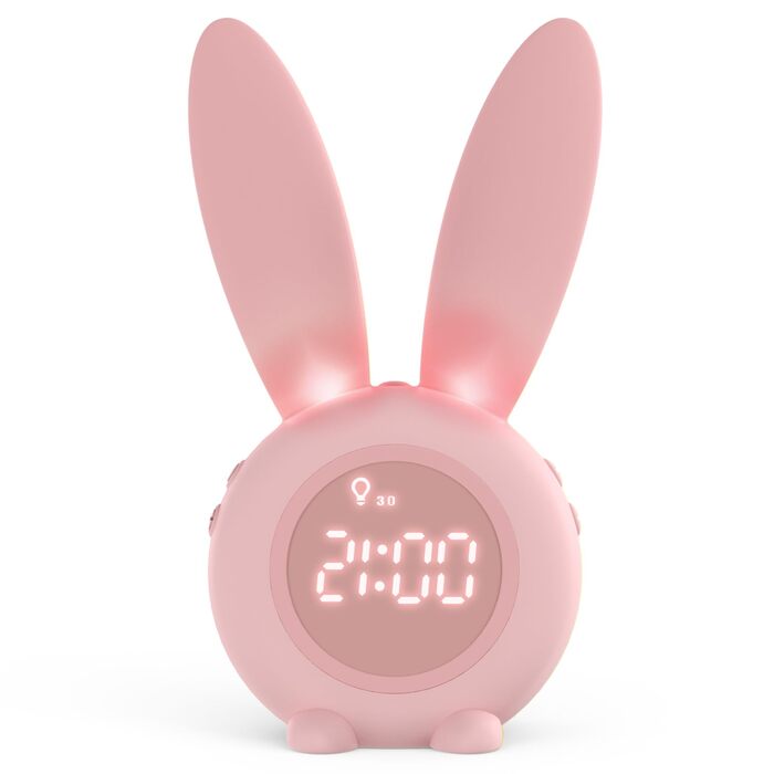 Дитячий ліхтарик-будильник Homealexa Зайчик: Нічник, функція повтору будильника, рожевий