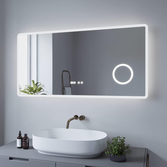 Дзеркало для ванної кімнати AQUABATOS 50x70 см з LED-підсвічуванням, сенсорним вимикачем, регулюванням температури світла (6400K), IP44, CE, енергозберігаюче. Серія Boras