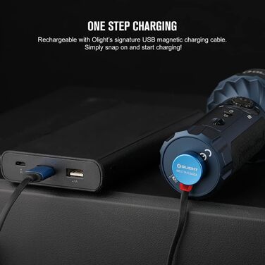 Ліхтар OLIGHT Marauder Mini LED, 7000 люмен, 600 м, акумуляторний, з прожектором і розсіяним світлом, 3 типи кольорових LED, сенсор відстані, для вулиці, колір темно-синій (Midnight Blue)