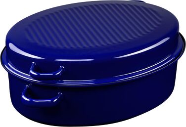 Овальна гусятниця Riess CLASSIC з кришкою, 6.5 л, емальована, 38 см, для індукції, синя зовні, чорна всередині
