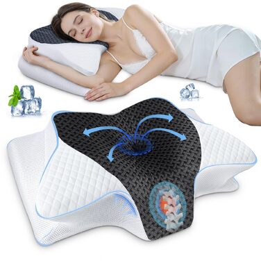 Подушка ортопедична SAHEYER з піни Memory Foam для шиї та голови, 60x35.5x10/13 см, сіра. Для зручного сну на боці.