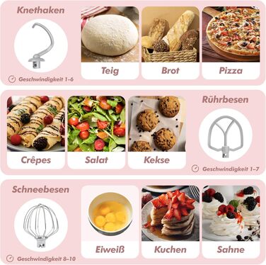 Кухонний комбайн Kitchen in the box Kompakte — планетарний міксер та тістоміс 3.5 л, 10 швидкостей, набір насадок (гак, вінчик, міксер), рожевий
