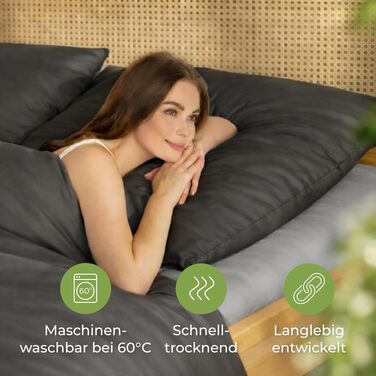 Комплект постільної білизни Dreamzie з біо-бавовни, 4 предмети (135x200 см + 2 наволочки 80x80 см), антрацитовий