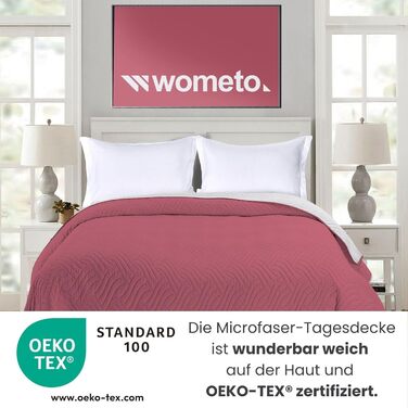 Покривало Wometo 170x210 см, мікрофібра, рожево-сіре, двостороннє, стьобане, OekoTex, для ліжка, дивану, XXL