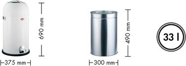 Смітник Wesco Kickmaster 33 л білий, металевий, 37.5x37.5x69 см