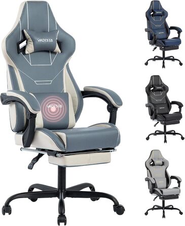 Ергономічне геймерське крісло з підніжкою - Racing Computerstuhl Bluebeige. Регульована висота, м'яке геймерське крісло для дому та офісу.