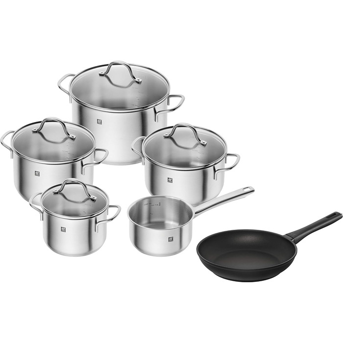 Набір каструль і сковорідка ZWILLING Flow/Madura, 6 предметів, 4 кришки, для індукції, нержавіюча сталь/алюміній