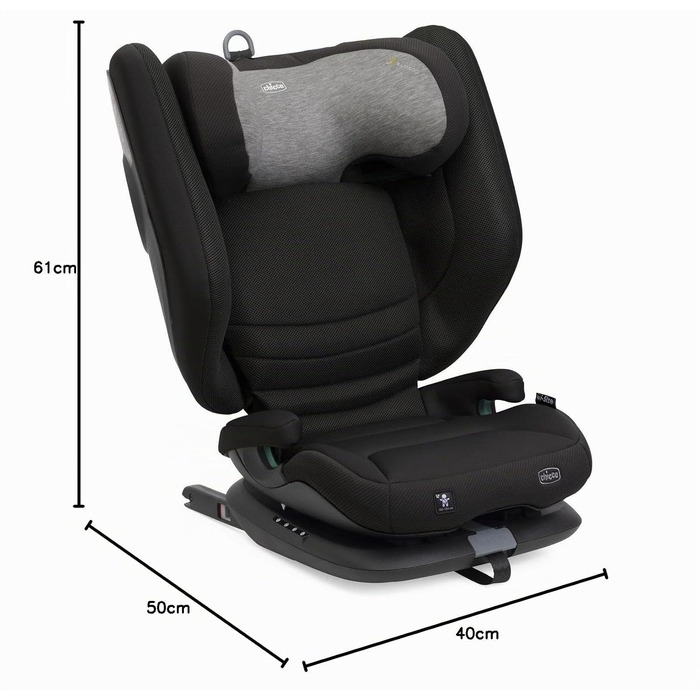 Дитяче автокрісло Chicco Fold&Go S i-Size (100-150 см), група 2/3, з ISOFIX, розкладне, регульоване за висотою та шириною, чорне
