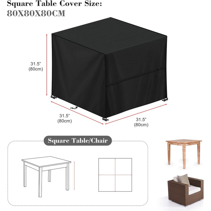 Чохол захисний для садових меблів LAMUNI 80x80x80 см, водонепроникний, Oxford 420D, для столу, плетених меблів