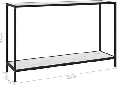 Консольний стіл vidaXL білий 120x35x75 см, загартоване скло, сталева рама, для передпокою, вітальні, туалетний, настінний