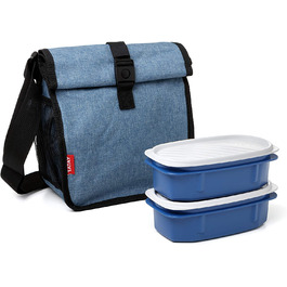 Термосумка TATAY Urban Food Casual Roll & Go 4,2 л з 2 контейнерами 0,5 л BPA Free, денім синя, для обіду, 22x11x22,5 см