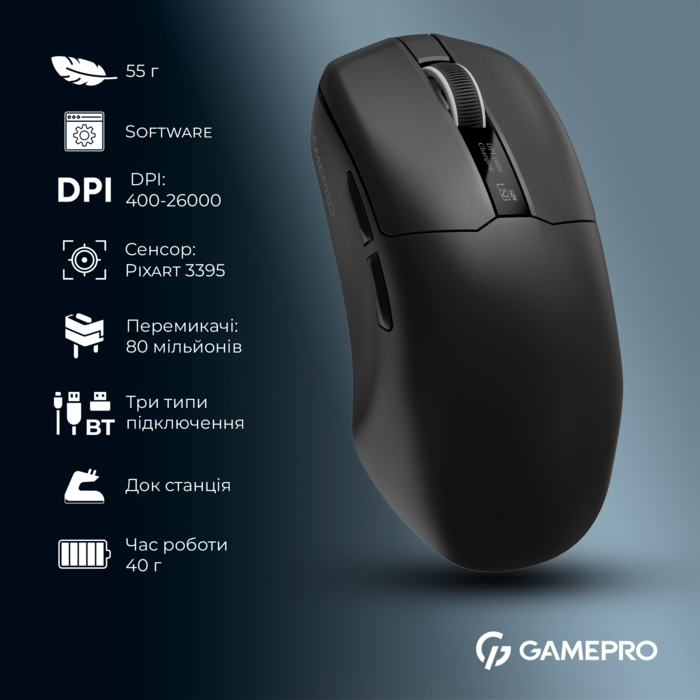 Бездротова ігрова миша GamePro Asgard Thor (GM023B) 1К  зарядна станція\ресивер
