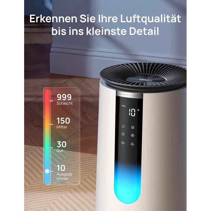 Очищувач повітря Dreo 338S для спальні з HEPA-фільтром 3-в-1, CADR 195 м³/год, Wi-Fi, голосове керування Alexa, датчиком PM2.5 та AQI-дисплеєм, білий