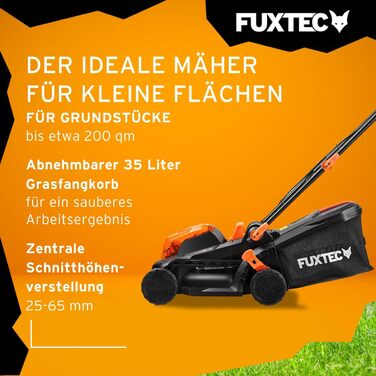 Акумуляторний газонокосарка FUXTEC 40V E1RM20 з 2x20V Li-Ion акумуляторами 2Ah та подвійним зарядним пристроєм – ширина зрізу 33 см, регульована висота зрізу