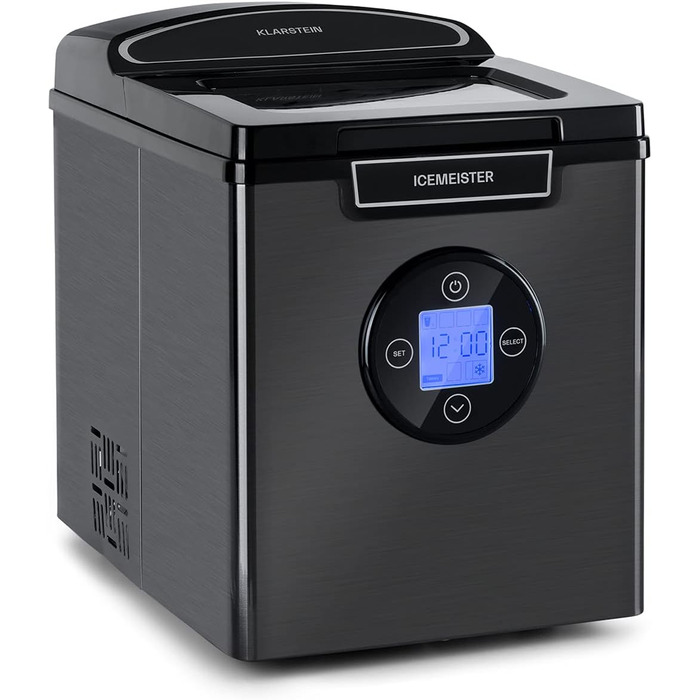 Міні льодогенератор Klarstein, 1,8 л, 12 кг льоду на добу, самочищення, LED-дисплей, темно-сірий – льодогенератор для великих і малих кубиків льоду