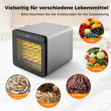 Дегідратор COSTWAY 600W з 7 stainless-steel лотками, сушарка для овочів, фруктів та м'яса з таймером на 24г та регулюванням температури 30-75°C