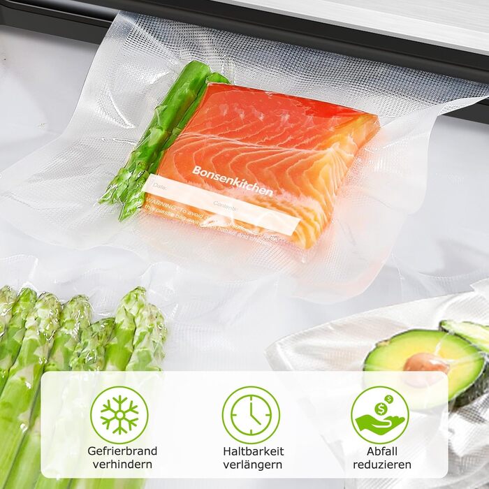 Пакети для вакууму Bonsenkitchen Profi VB3205, 28x40 см (100 шт) - для харчових продуктів, Sous Vide, міцні, без BPA