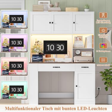 Письмовий стіл FirFurd 180x120x50 см з шухлядами, поличкою та LED підсвіткою, білий. Комп'ютерний стіл для дому, офісу, дитячої.