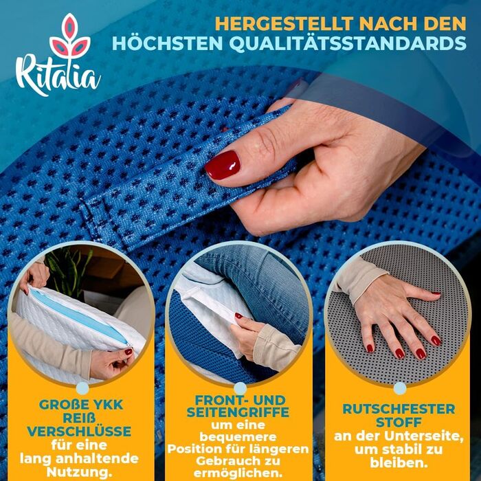 Ортопедична подушка Ritalia VENENKISSEN для ніг з memory foam – 3 положення, 64x43x24 см, блакитна