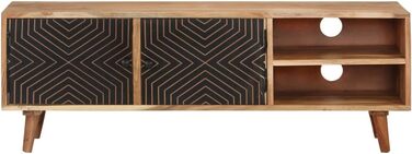 Тумба під телевізор vidaXL з масиву акації, 115x30x39 см, 2 дверцята, 2 полиці, дерев'яний ТВ шафа, меблі для вітальні