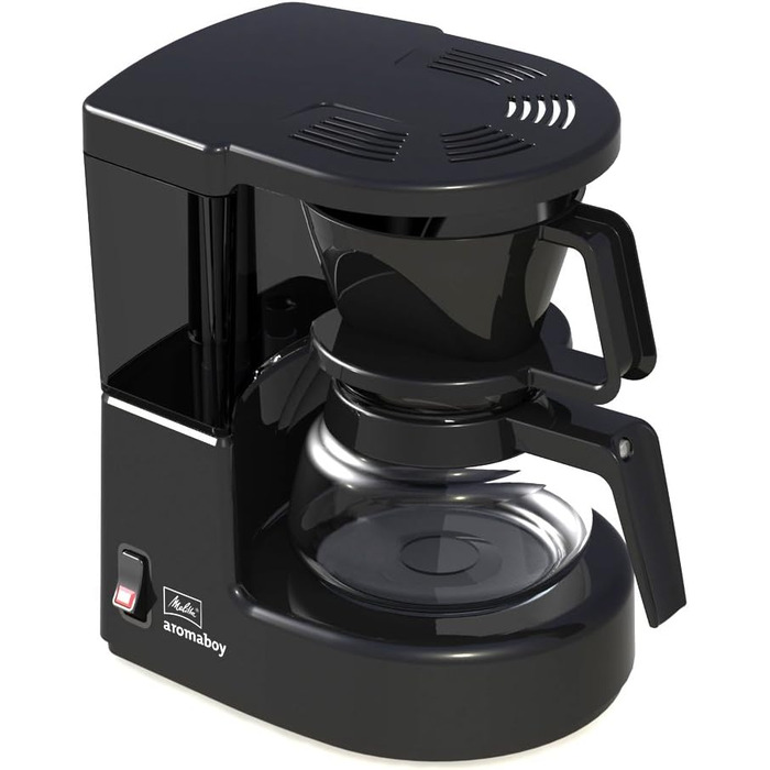 Кавоварка Melitta Aromaboy 1015-02 з фільтром, скляна каністра, чорна, компактна, пластикова, набір зі скляною каністрою