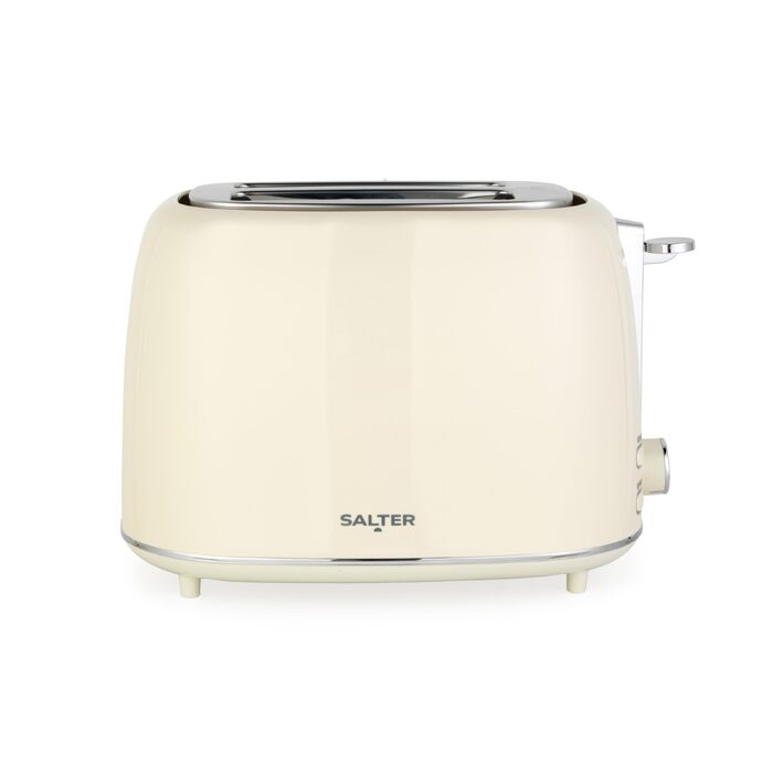 Тостер Salter Retro Creme на 2 тости - 7 режимів підсмажування, розморожування, підігрів, зупинка, підйом тостів, знімний піддон для крихт, автоматичне центрування, тримач для булочок, захист від застрягання, 930 Вт