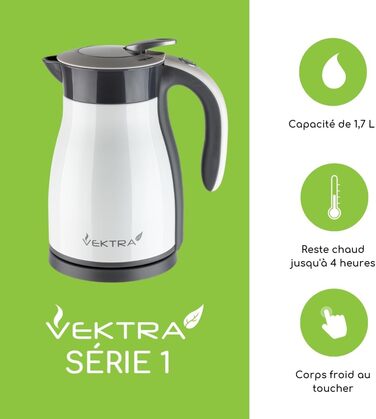 Електричний чайник Vektra VEK-1701R, 1,7 л, вакуумна термоколба, нержавіюча сталь, подвійна стінка, бездротовий, з функцією термоса, BPA-free, червоний