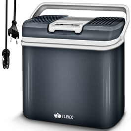 Автохолодильник Tillvex електричний 24 л: міні-холодильник 230V/12V для авто, кемпінгу, охолодження та підігріву, ECO-режим, сірий
