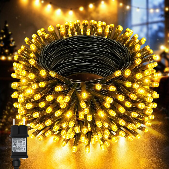 Світлодіодна гірлянда Dalugo для вулиці та ялинки, 500 LED, 30м, теплий білий колір, водонепроникна з таймером та 8 режимами освітлення