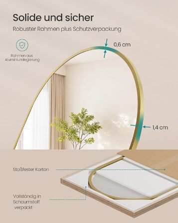 Дзеркало в повний зріст SONGMICS 160x50 см, алюмінієва рама, скло, кутове, блідо-золоте, для спальні, вітальні, передпокою LFM050BD01