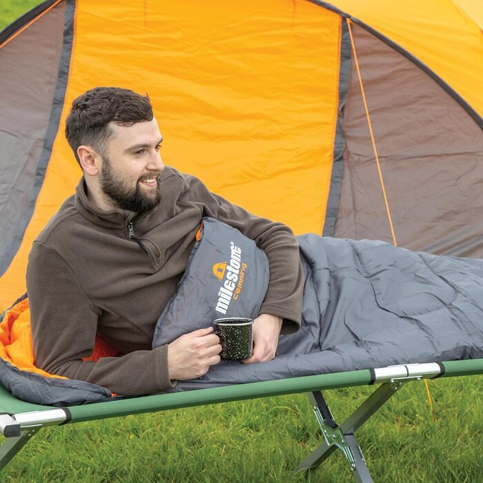 Одноособовий спальний мішок-кокон Milestone Camping, сіро-помаранчевий, водовідштовхувальний, 2 сезони, з сумкою для транспортування