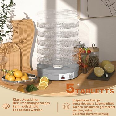 Сушарка для продуктів HOMCOM 245W, 5 лотків, 35-70°C, для фруктів, овочів, м'яса, квітів, без BPA