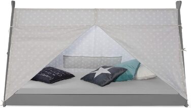 Дитяче ліжко Homestyle4u 90x200 см, тіпі, сіре-біле, зірки, дерев'яна сосна