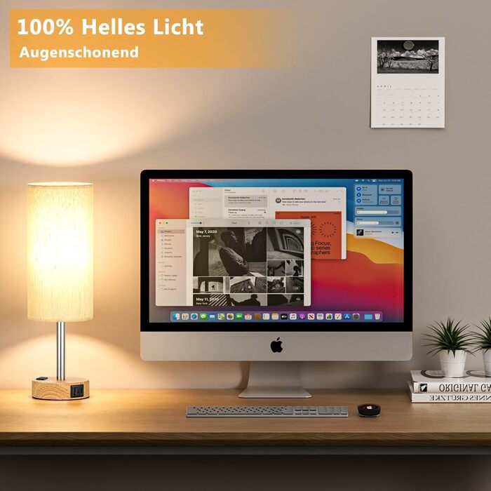 Настільна лампа Kakanuo з димером, сенсорним керуванням, USB-A+C, LED, комплект 2 шт., лляний абажур, для спальні, вітальні, офісу, бежевий колір