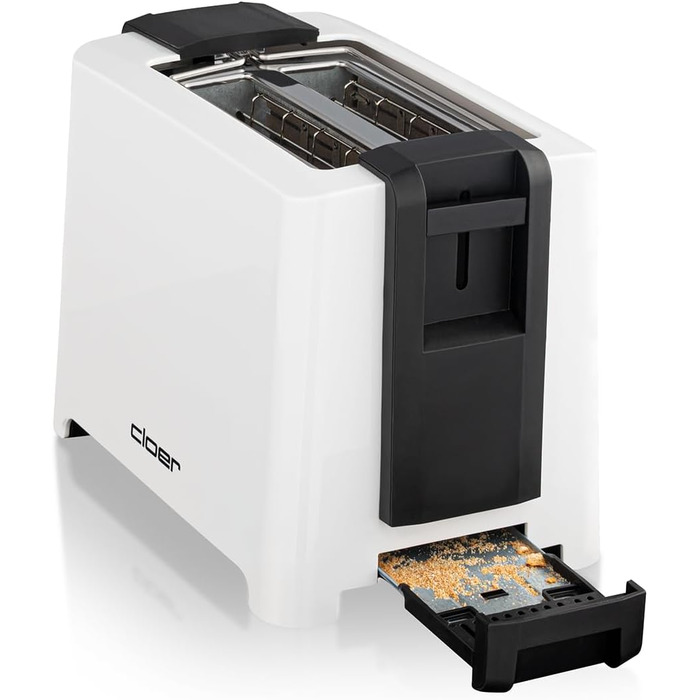 Тостер Cloer 3531 для 2 XXL тостів, 750-900 Вт, з функцією перевірки тосту, підставкою для булочок, розморожуванням, додатковим підйомом, білий