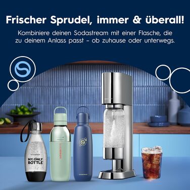 Сифон для газування води SodaStream ENSO з пляшкою 1л та циліндром CO2, сріблястий