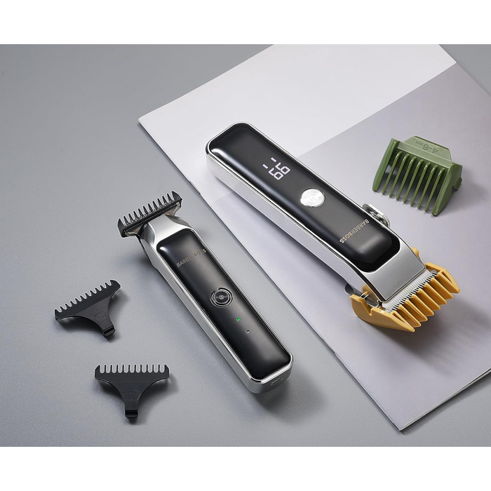 BarberBoss Портативна машинка для стрижки бороди і волосся з керамічним лезом, триммер для чоловіків, точне регулювання, насадки, USB-зарядка, індикатор заряду, QR-2682