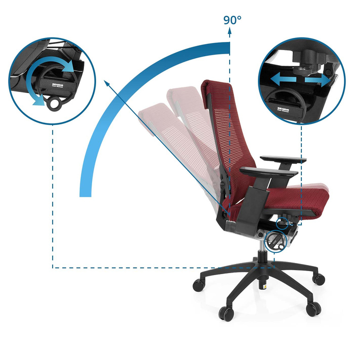 Офісне крісло GENIDIA SMART BLACK з сітчастою спинкою, червоним акцентом hjh OFFICE