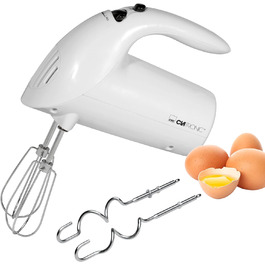 Ручний міксер Clatronic HM 3014, 250 Вт, 5 швидкостей, білий, нержавіюча сталь, для тіста та крему, з кнопкою викиду, придатний для миття в посудомийній машині