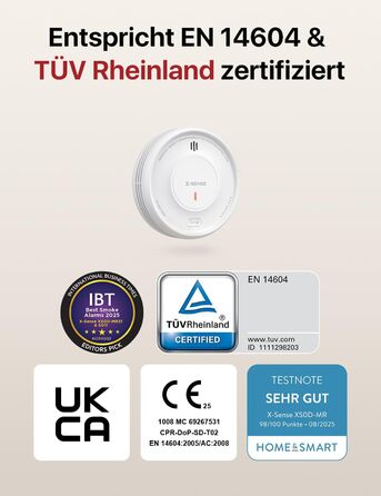 X-Sense Детектор диму розумний Wi-Fi з магнітною кріпленням, мережевий, з базою SBS50, функція App, сумісний з Home Assistant, змінна батарея, XS0D-MR61 (1 шт.)